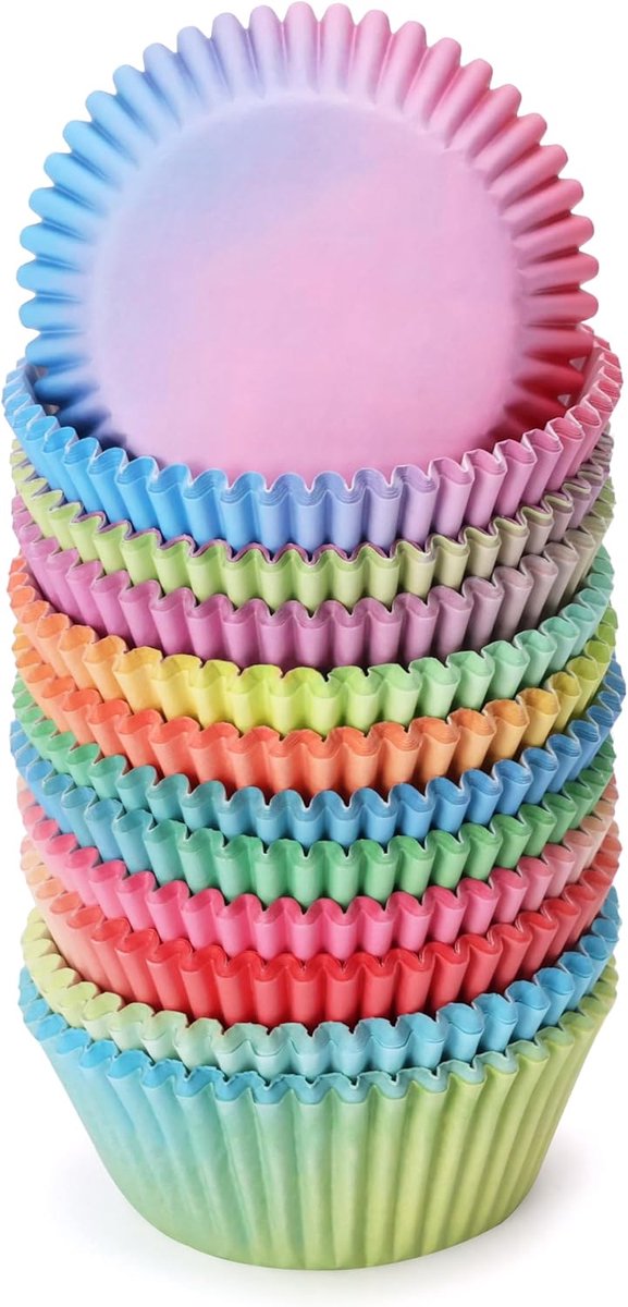 Regenboogmuffinvormpjes van papier, 6 verschillende kleuren, cupcake-wrappers voor het bakken van cake, feest, bruiloft, verjaardag, feest, 300 stuks