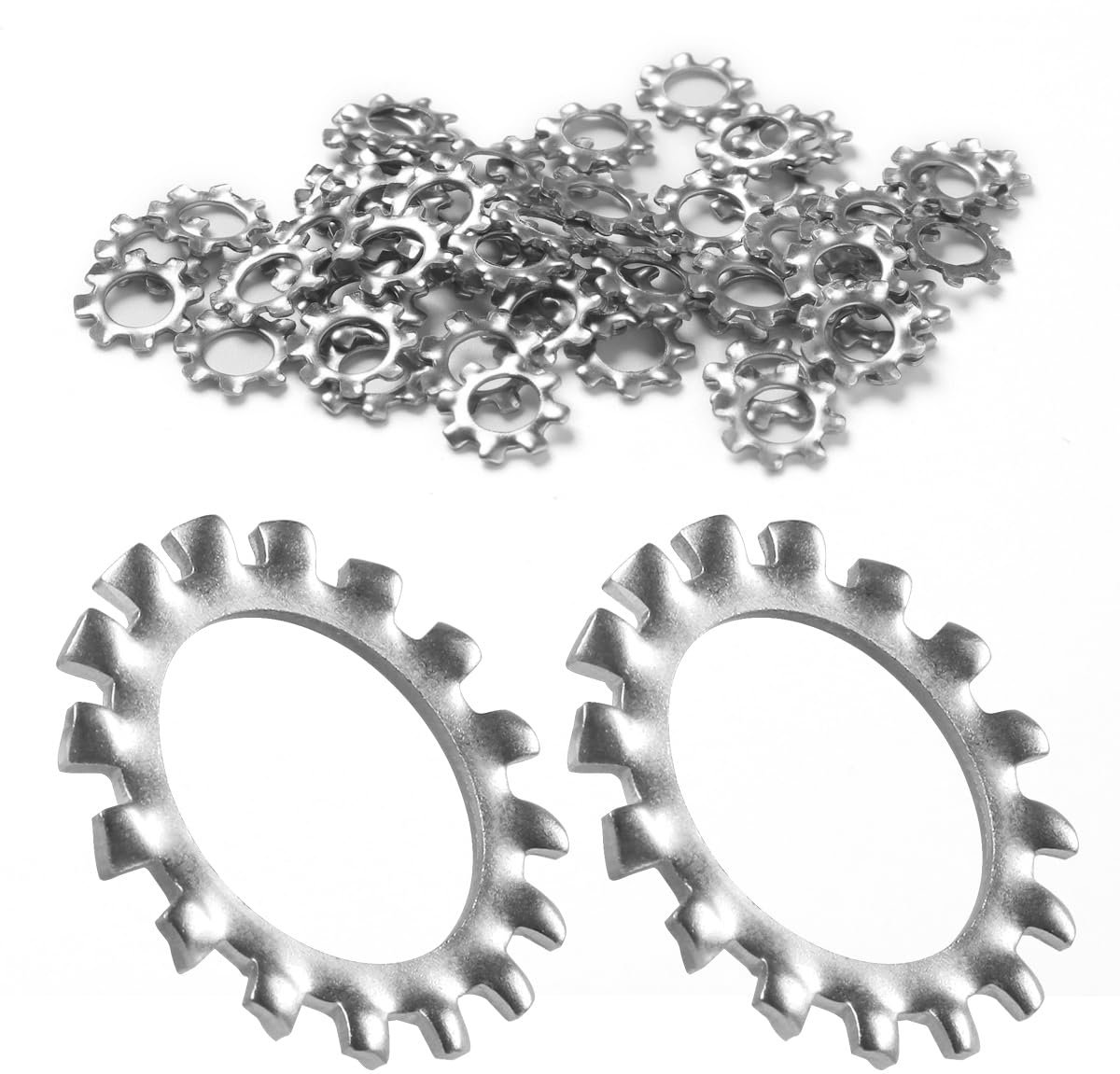 Borgringen, 304 roestvrij staal, buitenvertanding, gekartelde sluitringen, tandschijven, klemschijven, veerringen, maatassortiment voor schroefbevestiging