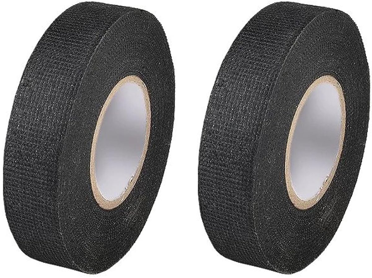 2 rollen plakband voor auto, motorfiets, auto, kabelboom, viltband, reparatie, geluidsdemping, kabelweven, band, 19 mm x 15 m, hittebestendige isolatietape voor autokabel,