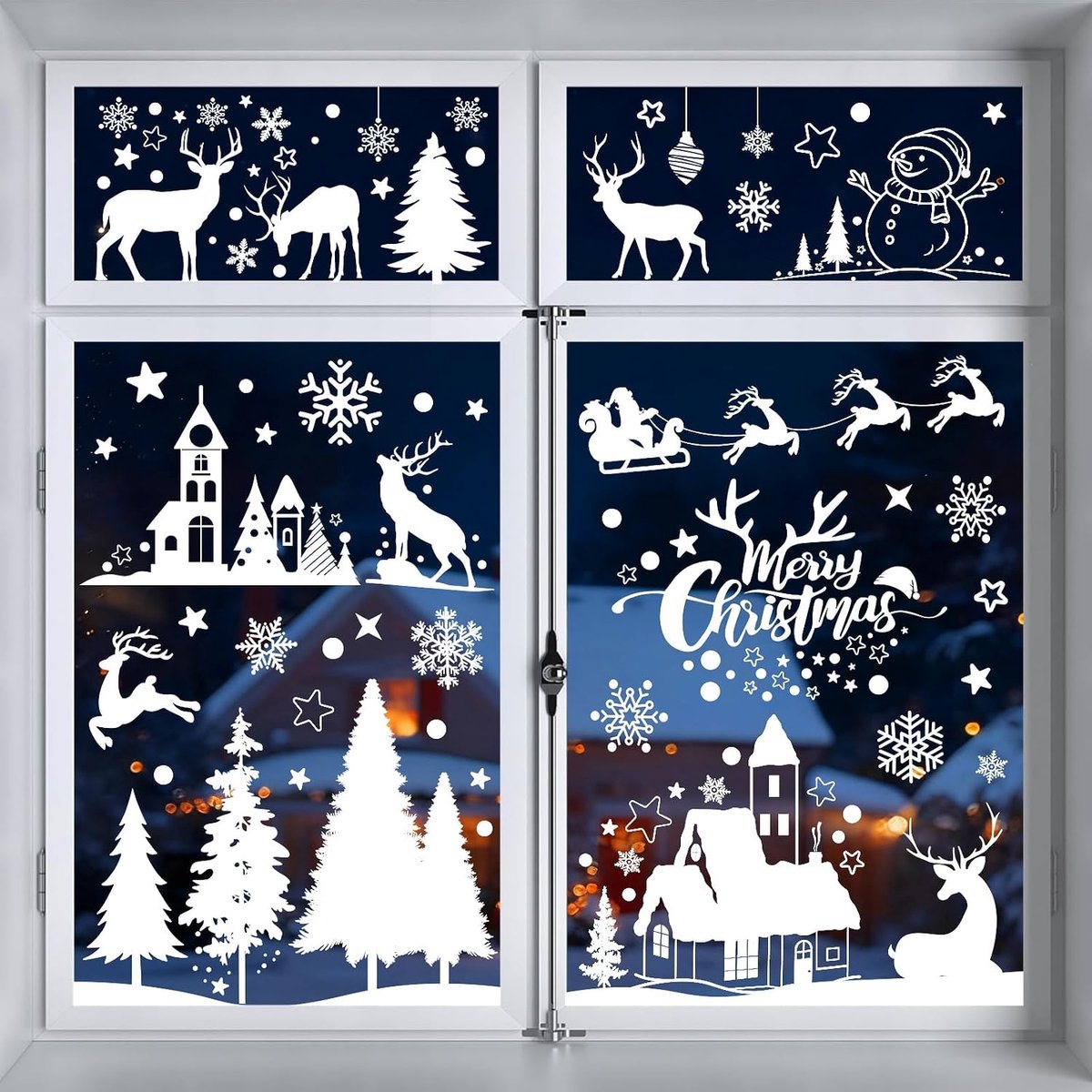Raam kerstdecoratie raamafbeeldingen Kerstmis zelfklevend wit Kerstmis raamafbeeldingen sterren sneeuwvlokken raamstickers, raamstickers Kerstmis statische raamfolie voor raamdecoratie