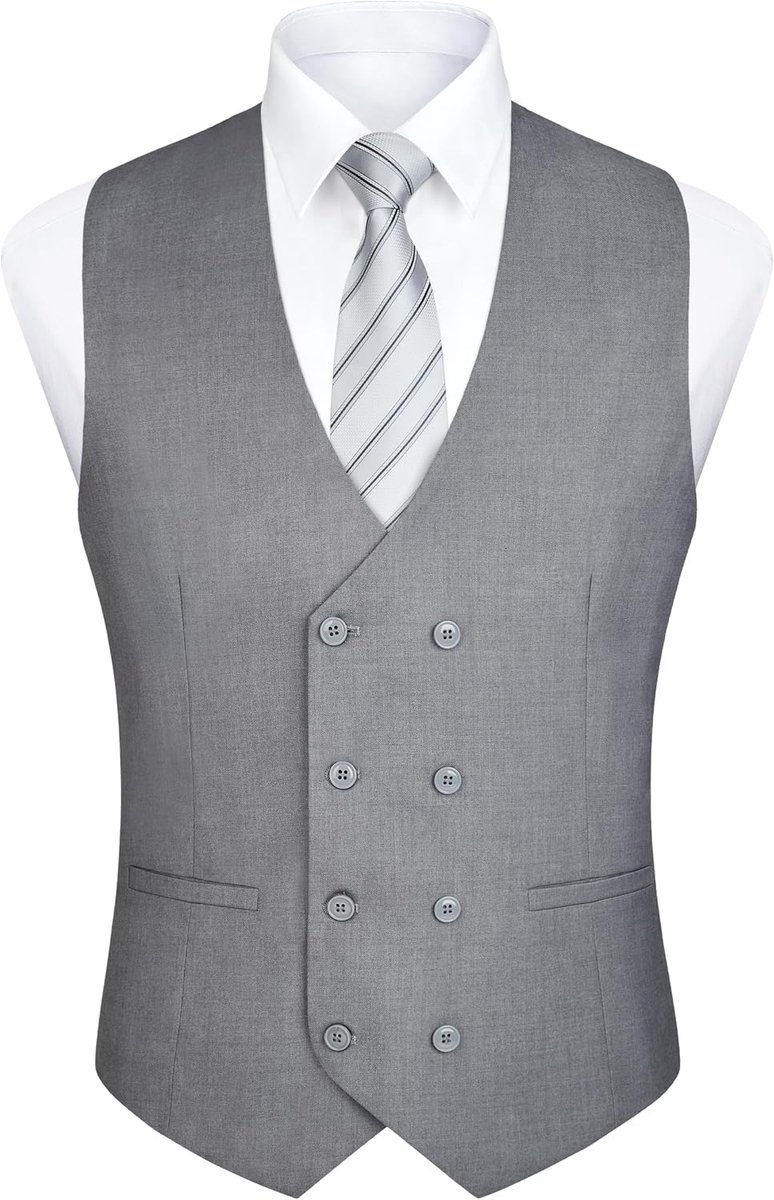 Herenvest met dubbele rij knopen en V-hals, slimfit, kostuumvest, casual formele zakelijke jurk vest