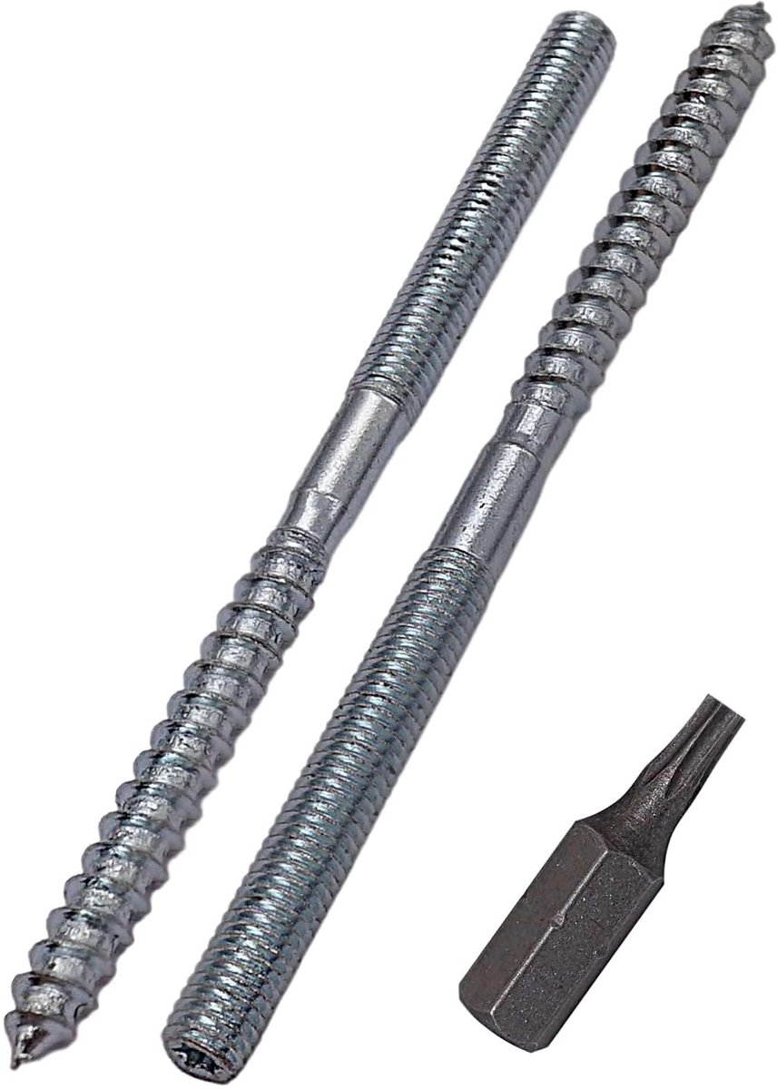 Stokschroeven M6 x 100 mm, plugschroeven met dubbele draad, dubbele kopbouten