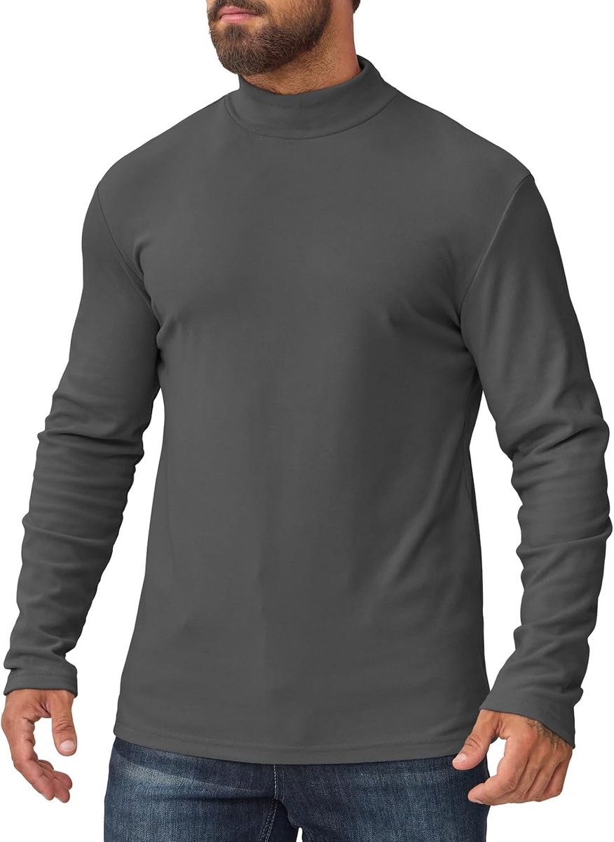 Herenshirt met hoge kraag, thermo-rolkraag, slim fit met sweatshirt, elastisch, lange mouwen, voor winter en kou