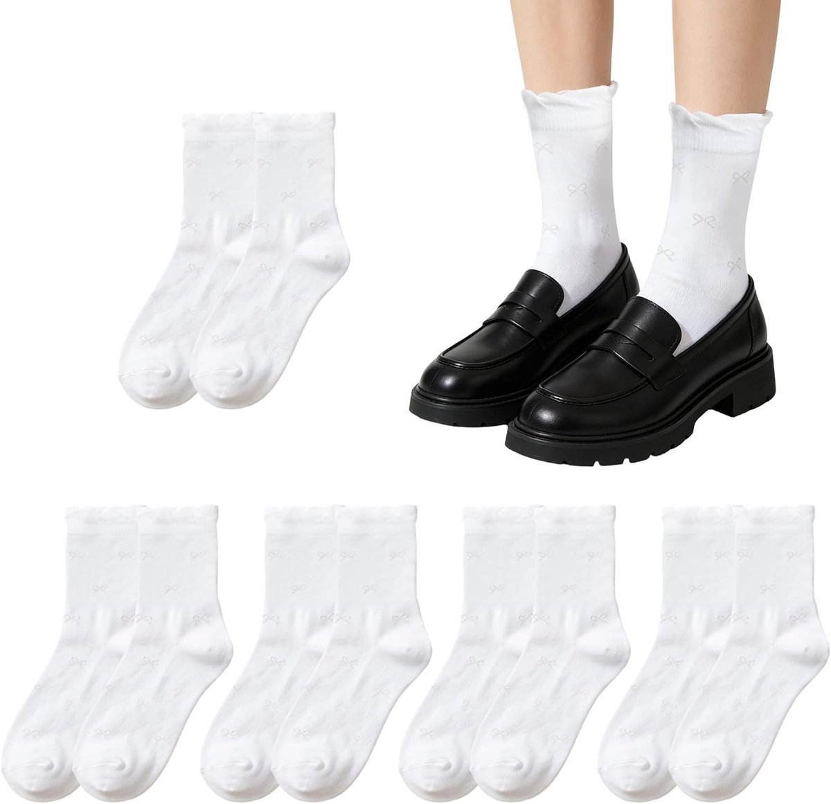 5 paar sokken met ruches voor dames, witte sokken met ruches, comfortabele ademende sokken met ruches voor dirndl en ballerina's, 36-39
