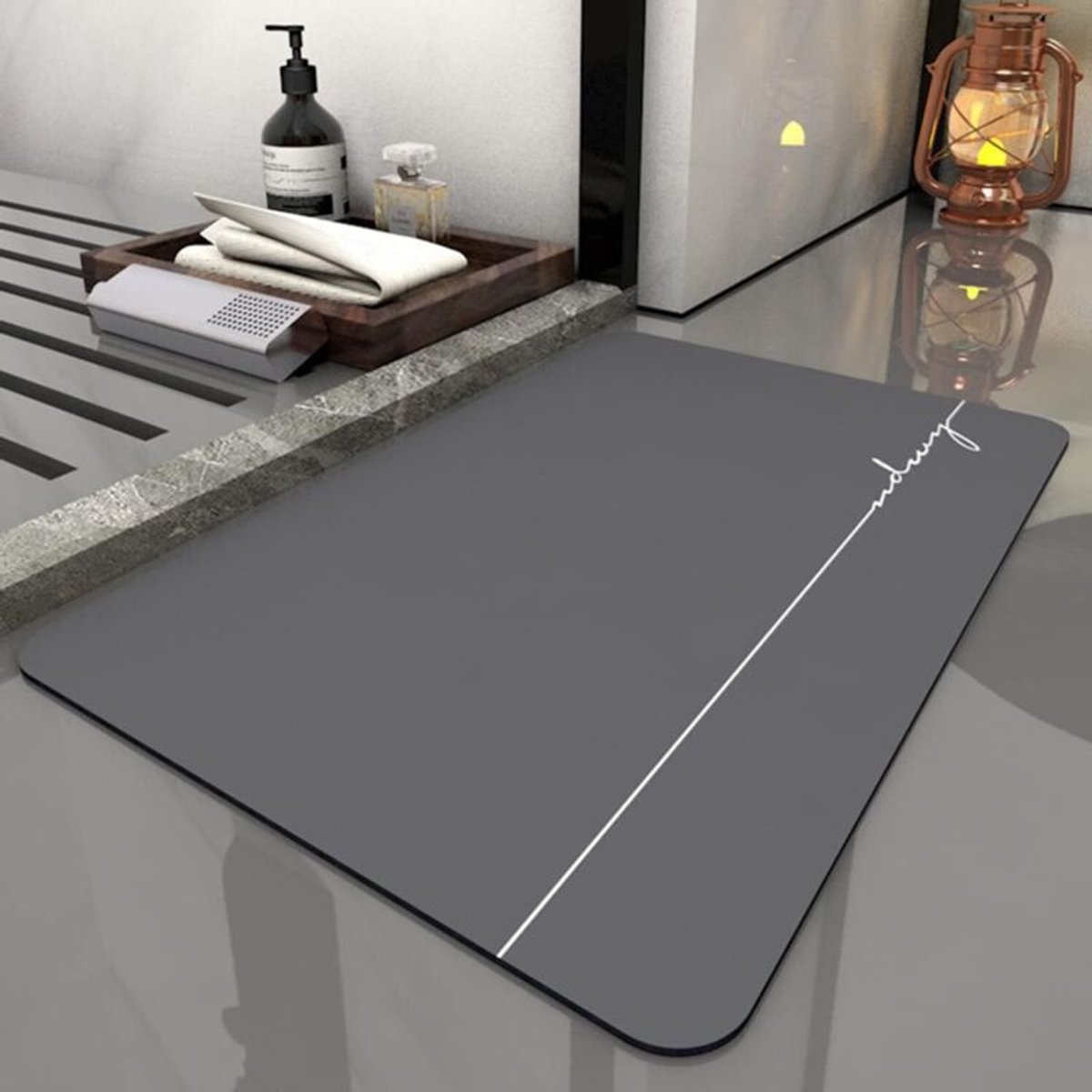 Antislip badmat van diatomeeënaarde, 60x40 cm, wasbaar, geschikt voor badkuipen, keukens, woonkamers en badkamers.