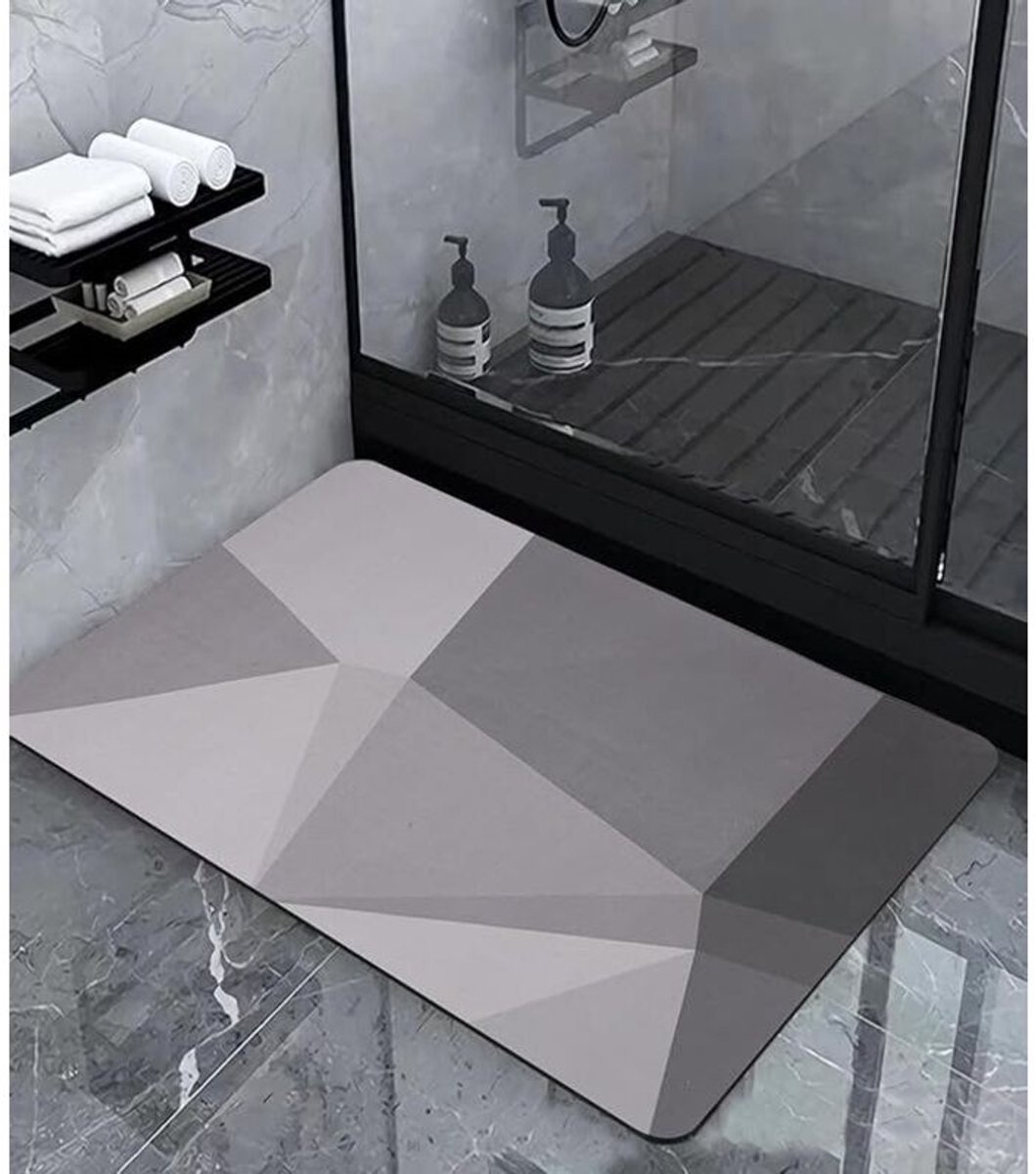 Antislip badmat, absorberende badmat van diatomeeënaarde, microvezel badmat, sneldrogende antislipmat, zachte sneldrogende douchemat, grijs