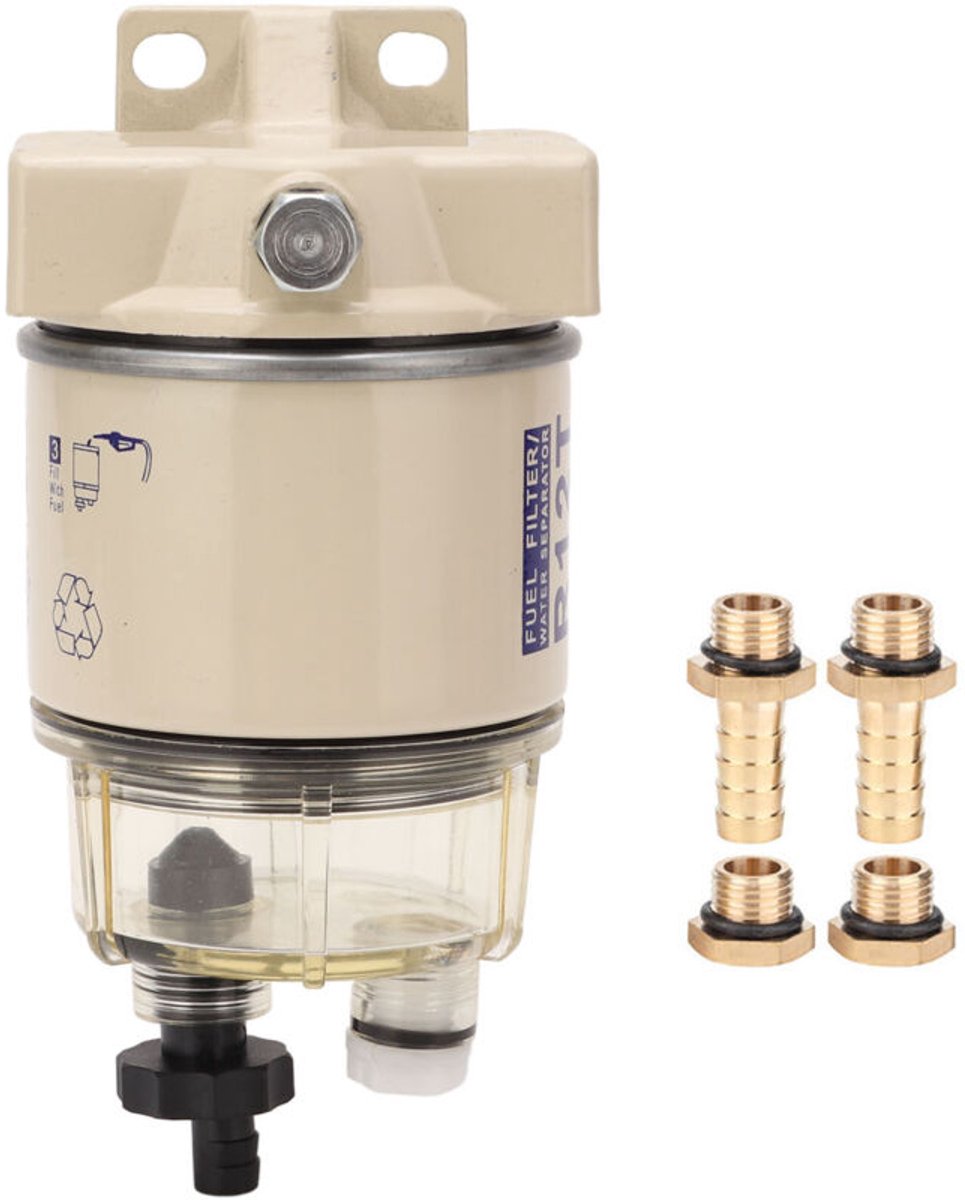 Olie-waterafscheider, roterend type, geschikt voor Aquabloc II-technologie, kunststof brandstoffilter geschikt voor een capaciteit van 30 gallons/uur.