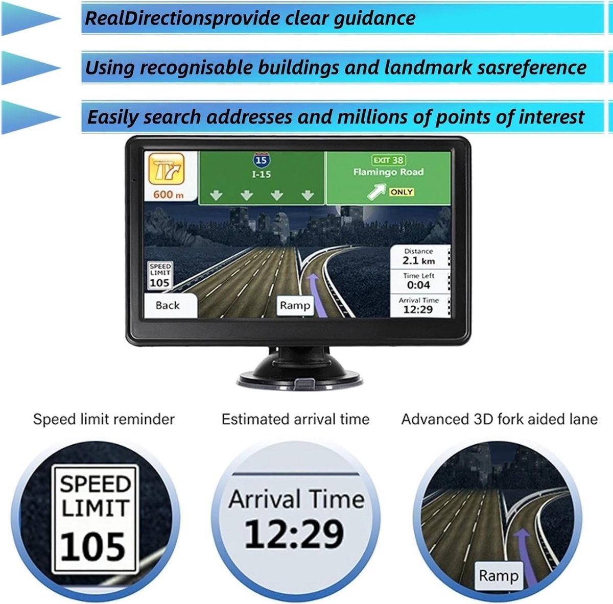 Navigatiesysteem 2026 met nieuwe kaarten voor VK en Europa, touchscreen-gps voor de auto, ondersteuning voor gesproken afslag-voor-afslagbegeleiding, waarschuwingen voor snelheid en roodlichtcamera's, en aangepaste vrachtwagenroutes (7 inch) – foto 6