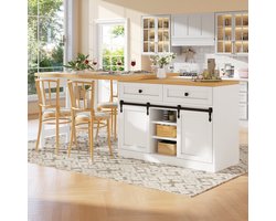 MODFU Eettafel - Draaibaar En Uitschuifbaar - Landelijk - MDF - Wit - 120-197 Cm