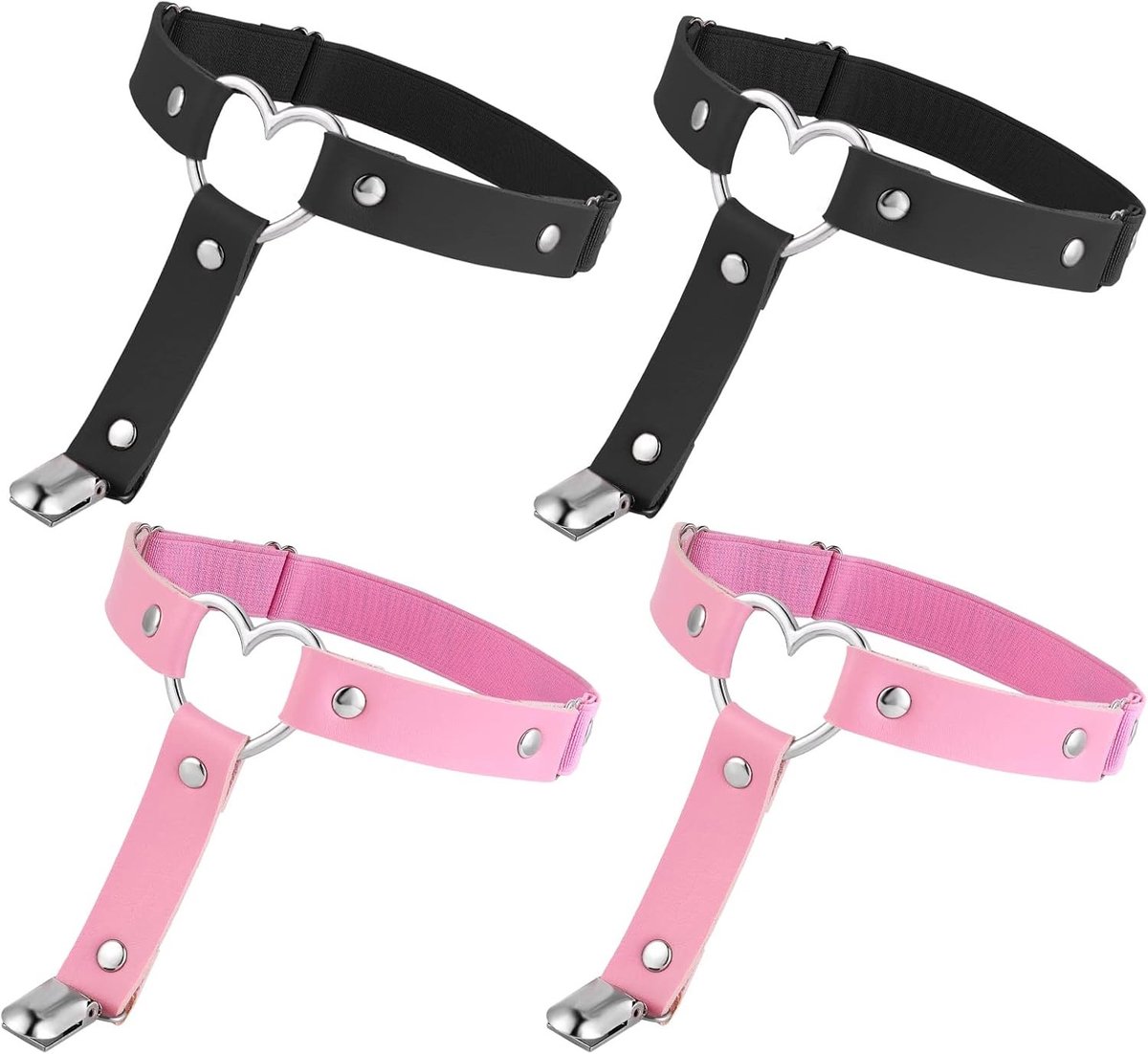 Verstelbare jarretelgordels voor dames in zwart en roze, perfect voor punk en gothic stijl, 4 stuks met anti-slip kousenbanden voor Halloween en carnaval accessoires