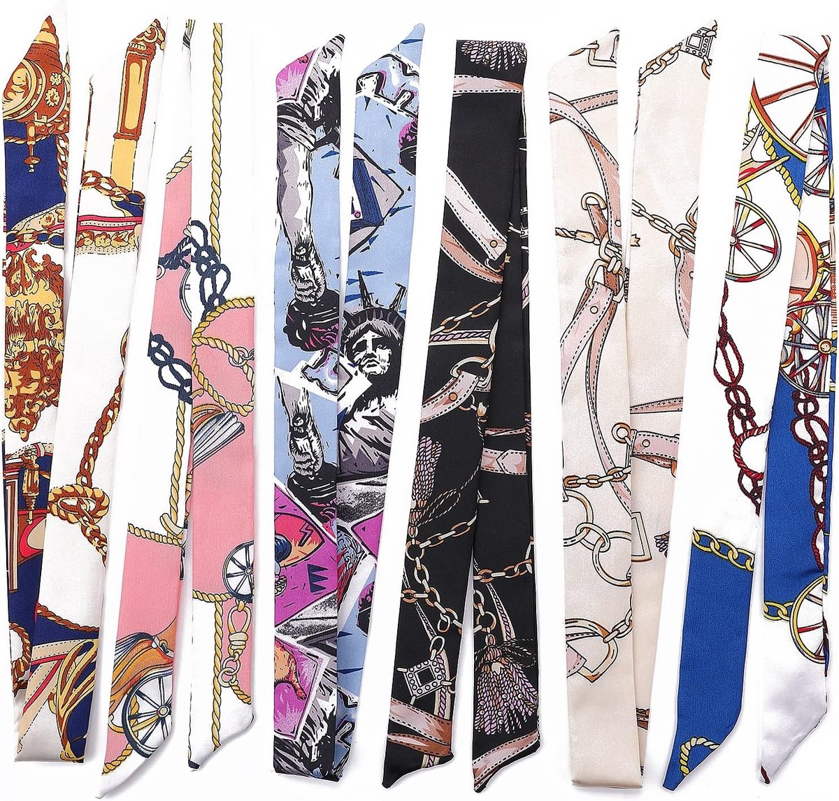 6 Stuks Satijnen Sjaal voor Handtassen - Smalle Neckerchief voor Haar en Hoofddecoratie - Multicolor Accessoire voor Vrouwen en Meisjes, 88*4cm