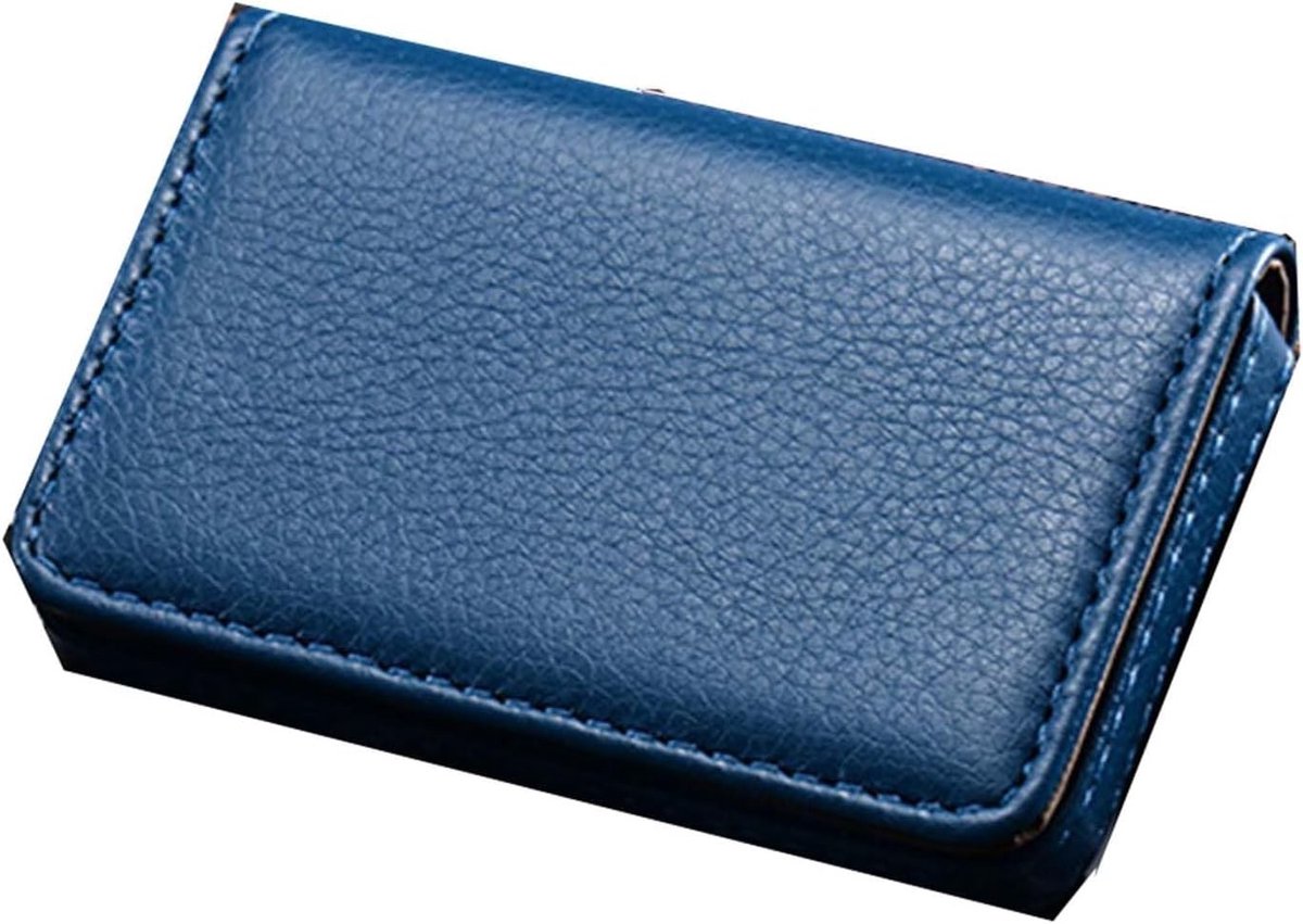 Elegante PU leren zakelijke tas met magnetische visitekaartjeshouder voor mannen en vrouwen, blauw, ideaal voor professioneel gebruik en netwerken