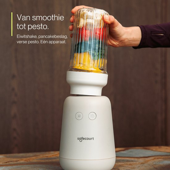 Safecourt Kitchen PureBlend - 1000W Smoothie maker - BPA vrij - inclusief to-go drinkdeksel + rietje- Premium Tritan blendbekers - Beige van Safecourt Kitchen — afbeelding 3