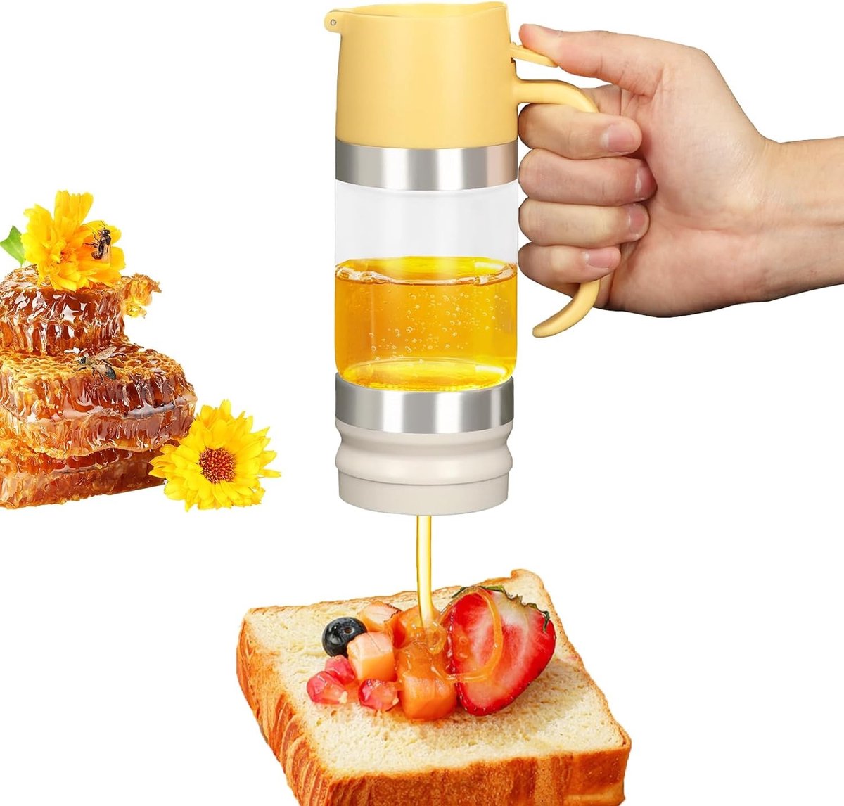 Glazen honingpot van 300 ml met uitneembare deksels, ideaal voor honing, siroop en sauzen