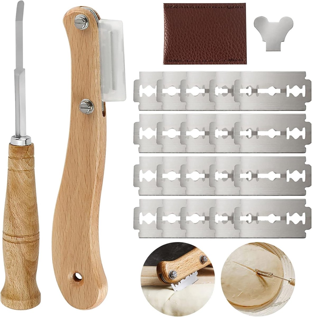 Set van 2 Broodmessen met Houten Handvat, Ideaal voor Brood Snijden, Deeg Graveren en Bakaccessoires