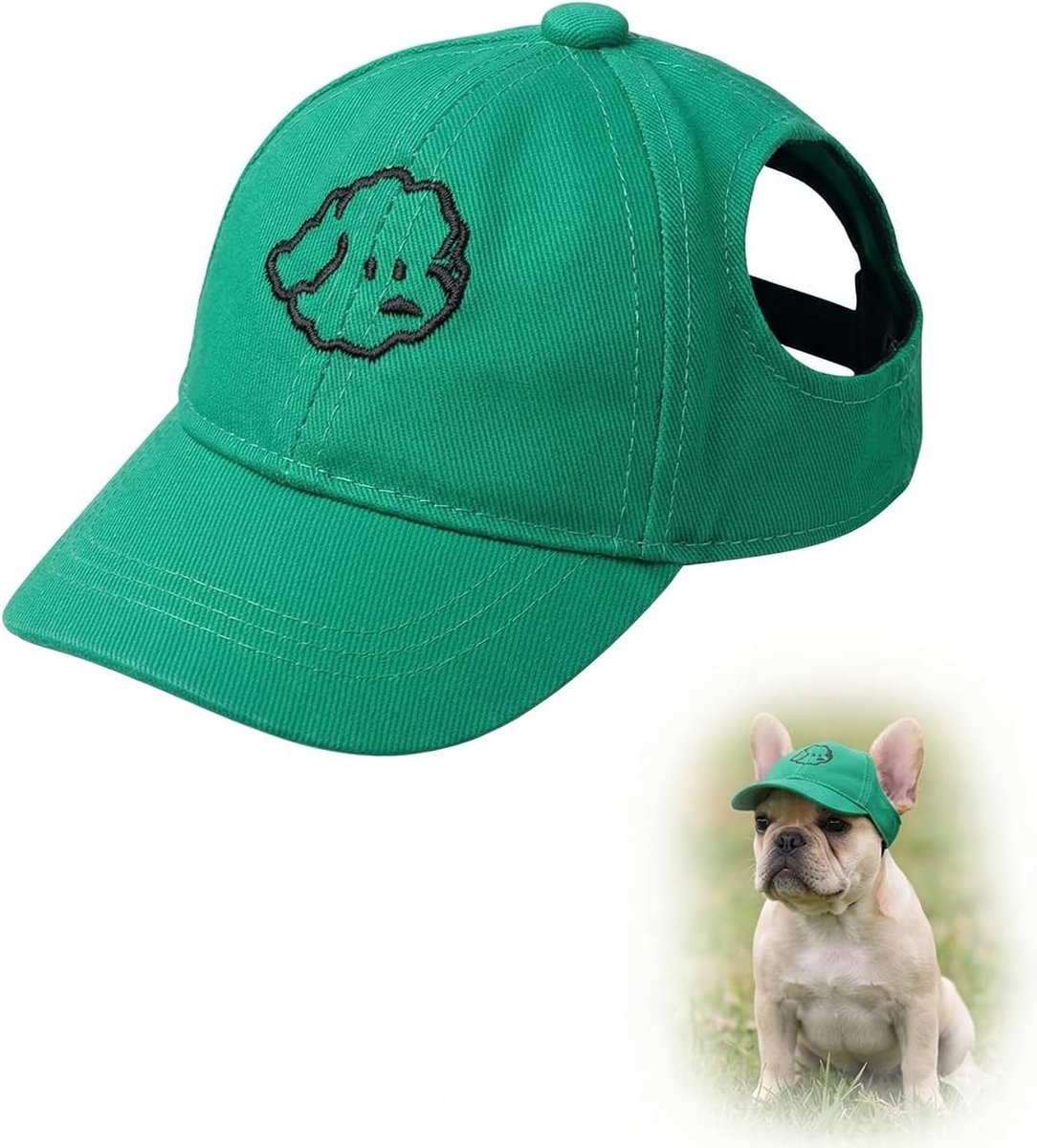 Honkbalpet voor huisdieren, verstelbare zomerzonnehoed voor honden en katten, ideaal voor buitenactiviteiten en sport, groen