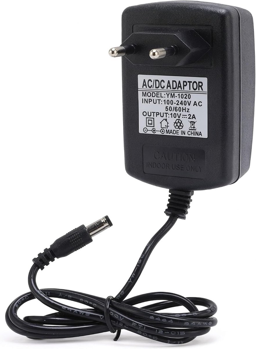 Universele 10V 2A DC Adapter met 5.5 x 2.1 mm Plug en Veerklem - 37 Inch Snoer voor LED Schermen, Camera's en Routers (EU Plug)