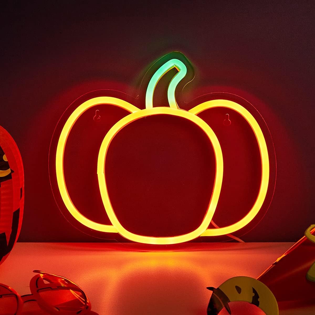 LED-neonlamp voor Halloween in pompoenvorm – Neon-nachtlamp op USB – Decoratieve verlichting – Geschikt voor gamekamers, slaapkamers en woonkamers – 22 x 25 cm