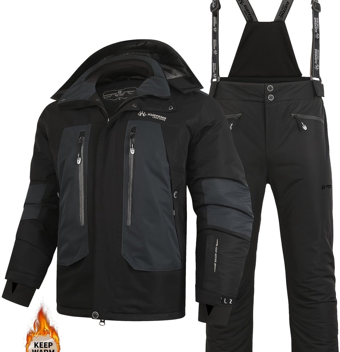 Currero Skipak Heren Ski Set Heren Skibroek Wintersportkleding Winddicht Warm Gevoerd Ski en Snowboard Skikleding Winter XL Grijs