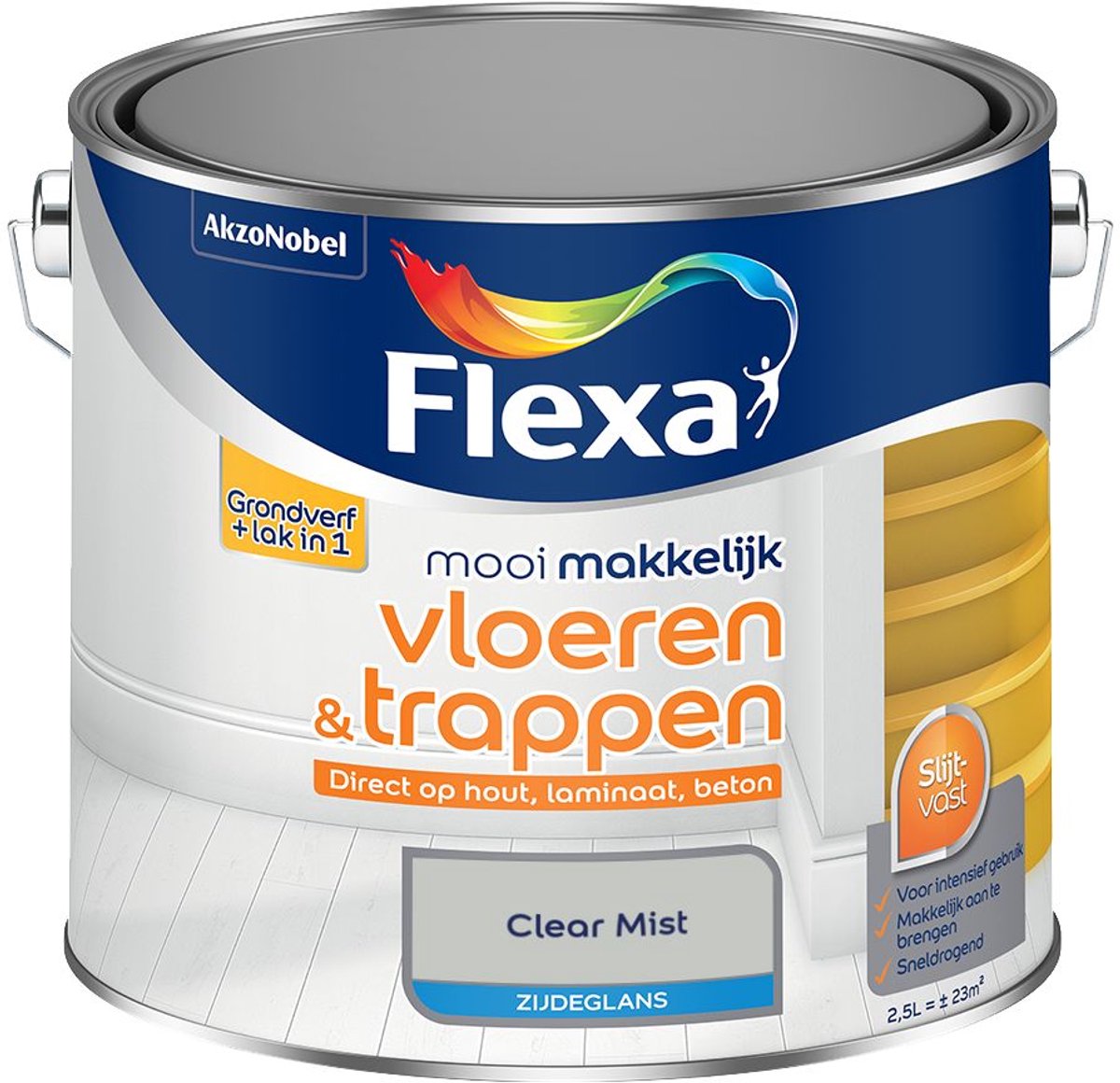 Flexa - Mooi Makkelijk Vloeren & Trappen Zijdeglans - Clear Mist - 2,5 L - Kleur Van Het Jaar 2027