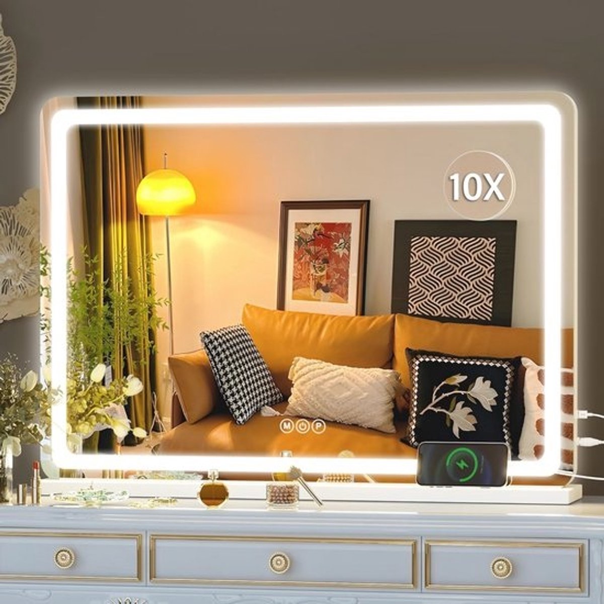 Verlichte Make-up Spiegel met Dimbare Verlichting - Rond, 70 x 50 cm, Touchscreen Bediening