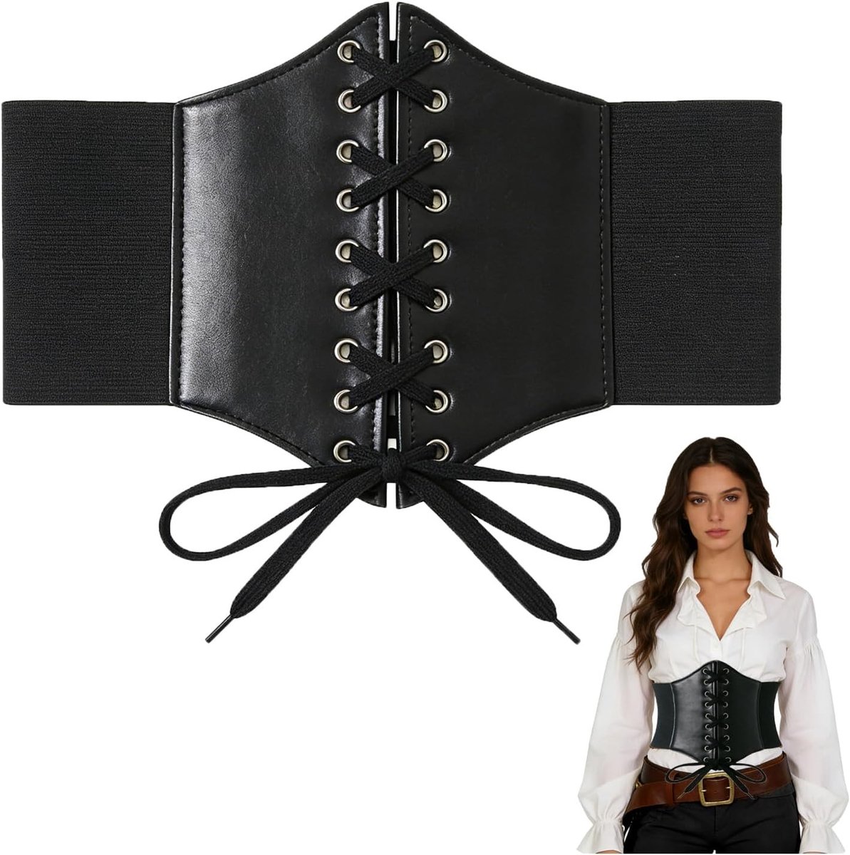 Piratenkostuum voor Vrouwen met Onderbust Corset en Leren Tailleband - Middeleeuwse Gothic Accessoires voor Halloween en Feestjes
