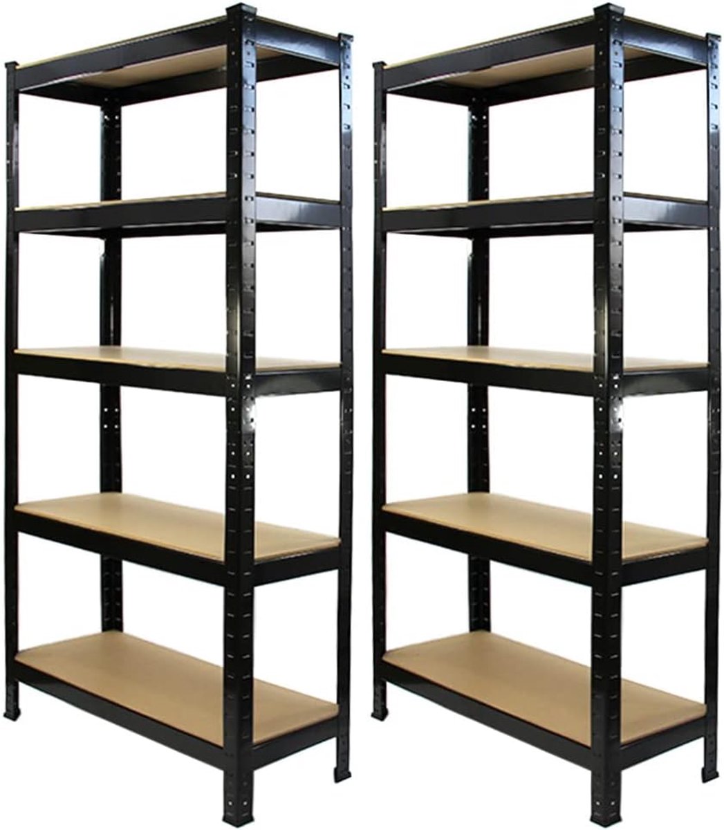 2x Monster T-Rax Metalen Stellingen 150kg Legbordstelling Stellingkast, Zwart, 75cm B, 30cm D