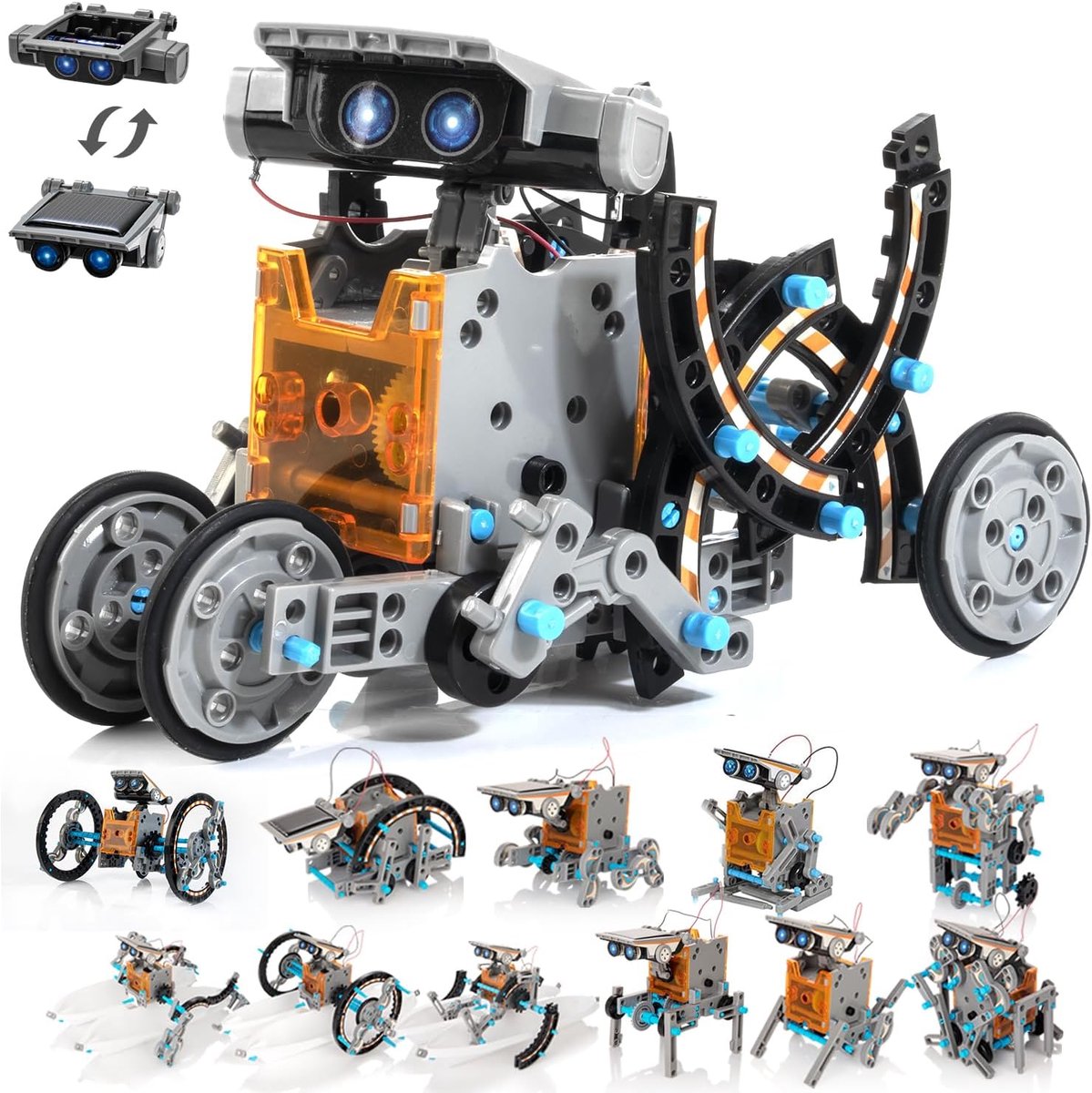 Robot op zonne-energie voor kinderen jaar, 14-in-1 STEM-speelgoed, doe-het-zelf bouwpakket voor Robot op zonne-energie, cadeau voor jongens, voor kinderen, jongens van 10, 11, 12+