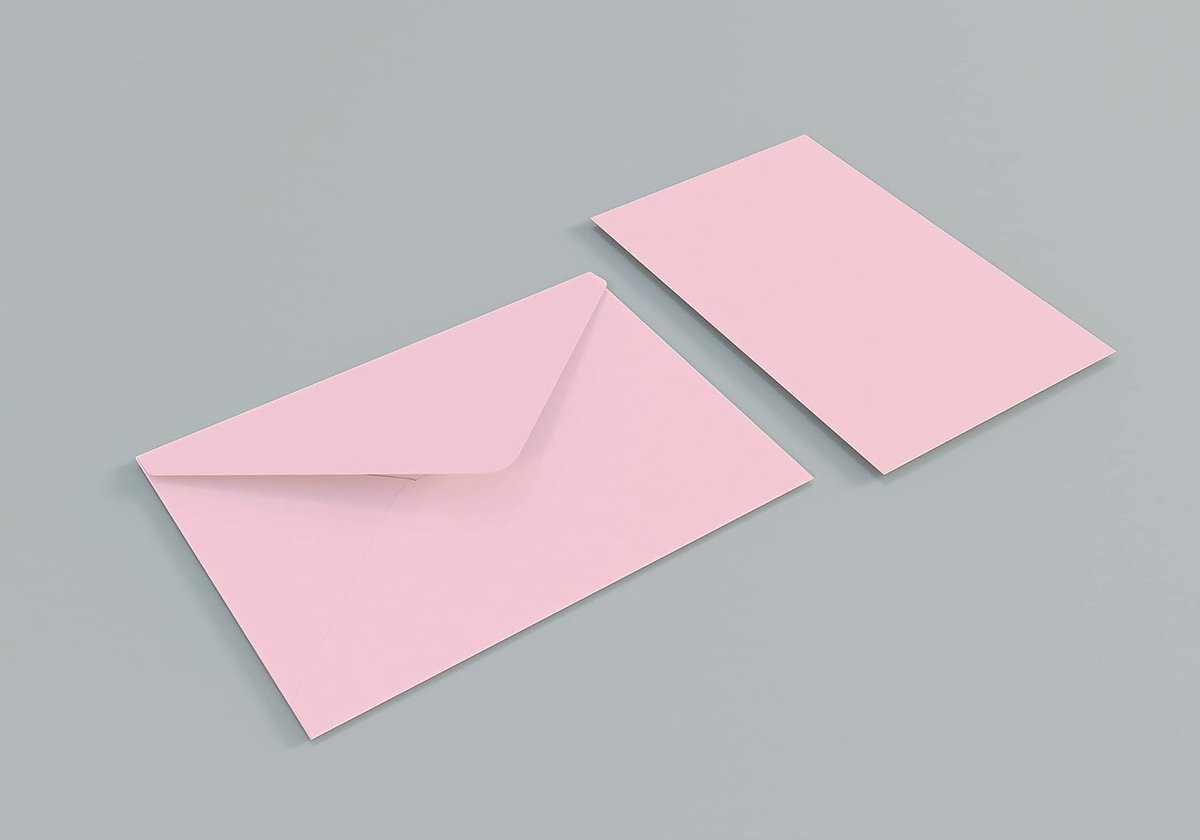 10 enveloppen en kaarten in blisterverpakking, 7 x 11 cm, roze.
