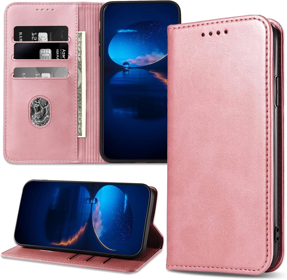 Hoesje voor OPPO A54 5G / OPPO A74 5G, Magnetisch PU-Lederen Hoesje met Kaartsleuven Kickstand, Flip Beschermhoes Hoesje voor OPPO A54 5G / A74 5G, RoséGoud