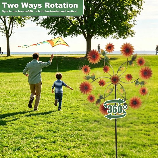 Windspinners buiten, tuinwindspinner met inzet waterdichte kinetische windspinner, vintage metalen windsculpturen en spinners, grote windmolen kunstdecoratie voor gazon, terras, tuin — afbeelding 2