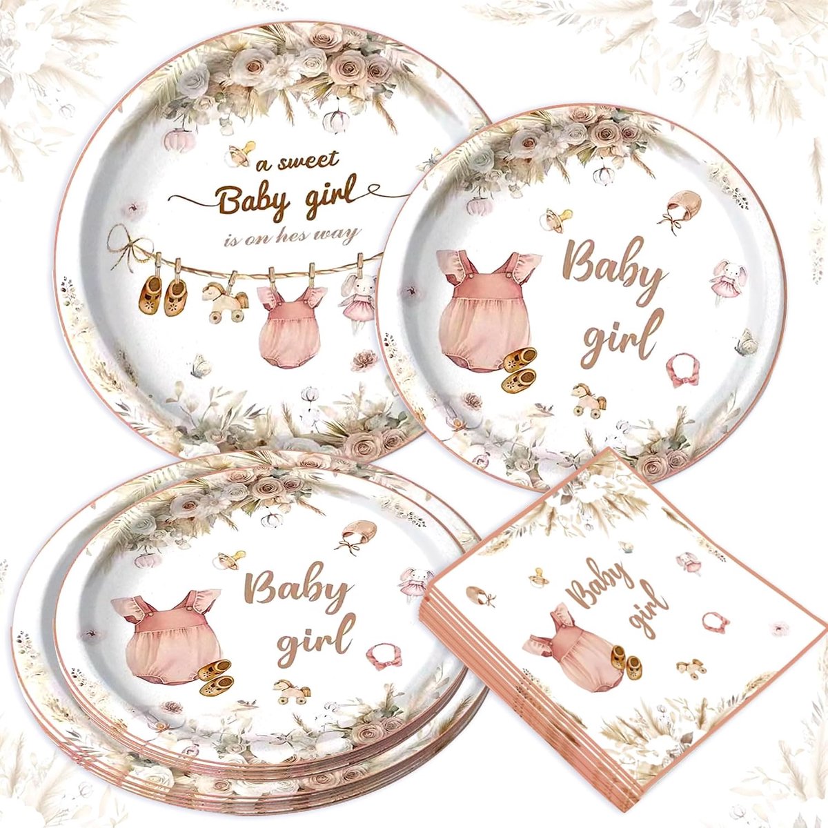 Boho babyshower papieren borden en servetten babyshower servies voor
