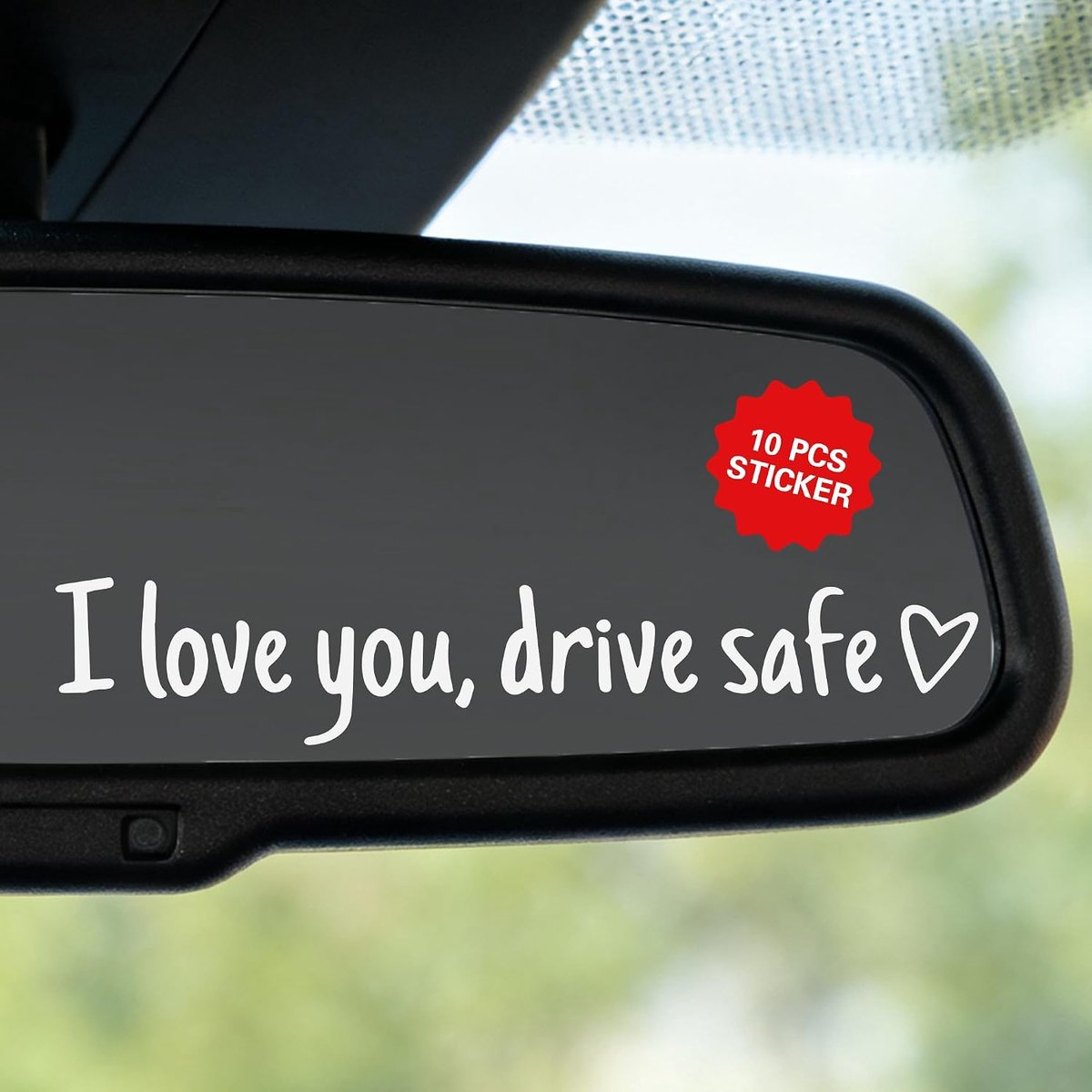 Love You Drive Safe Stickers met hart, 10 stuks, waterdicht, voor autospiegel en achterruit, zelfklevende decoraties, stickers, inspirerend citaat, cadeau voor koppels, vrienden, bestuurders