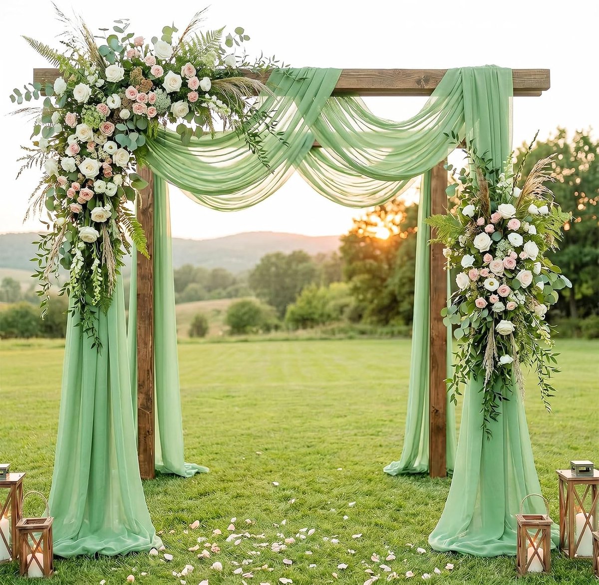 Draperende stof - 150 x 550 cm saliegroen chiffon pure achtergrond gordijn bruiloft boog achtergrond gordijnen gordijnen voile chiffon stof gordijn voor bruiloft boog ceremonie