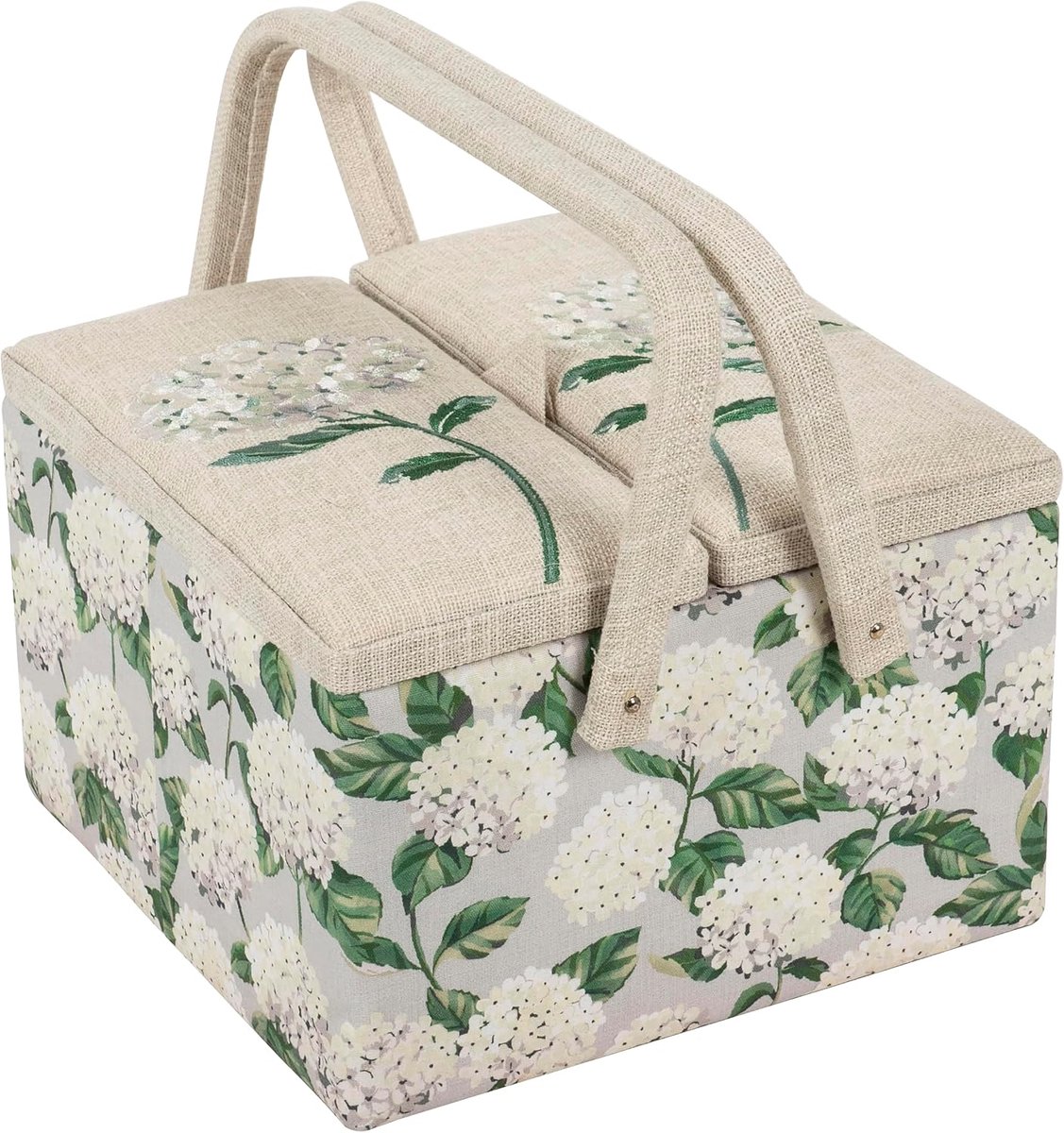Gift Grote naai-opbergdoos, dubbel deksel, 25 x 25 x 17 cm, hortensia