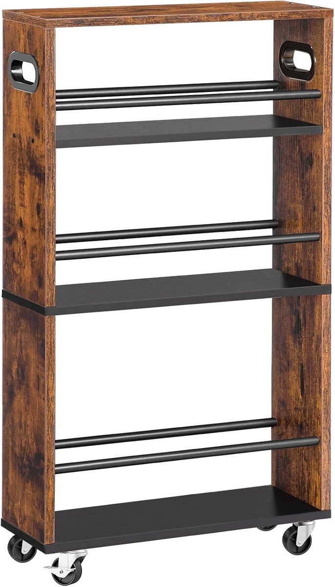 Keukenwagen op wielen - Bruin - 45 x 15 x 80 cm - Servierwagen met 3 Planken - Voor Keuken, Badkamer en Kantoor