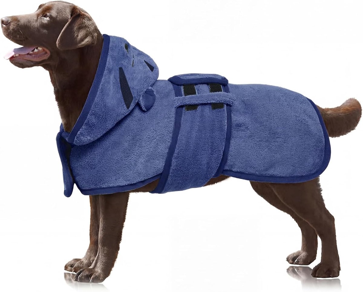 Droogjas voor honden, badjas voor het drogen van honden, handdoeken voor grote honden, microvezel hondenbadjas super absorberend met capuchon en verstelbare buikbandjes voor golden retriever