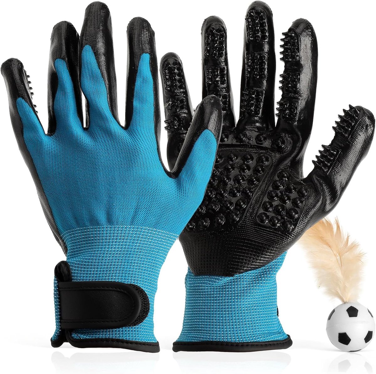 Handschoenen voor katten, kattenborstel, handschoen, kattenhaar voor katten en paarden, honden, vachtverzorgingshandschoen met veren voetbal, kattenhandschoenen