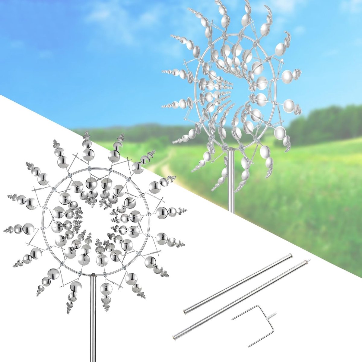 3D Metalen Windmolen, 30cm Uniek en Magisch Kinetisch Windspel | Met Metalen Tuinpaal, voor Buitenterrassen, Voor Patio, Gazon en Tuindecoratie Ornament