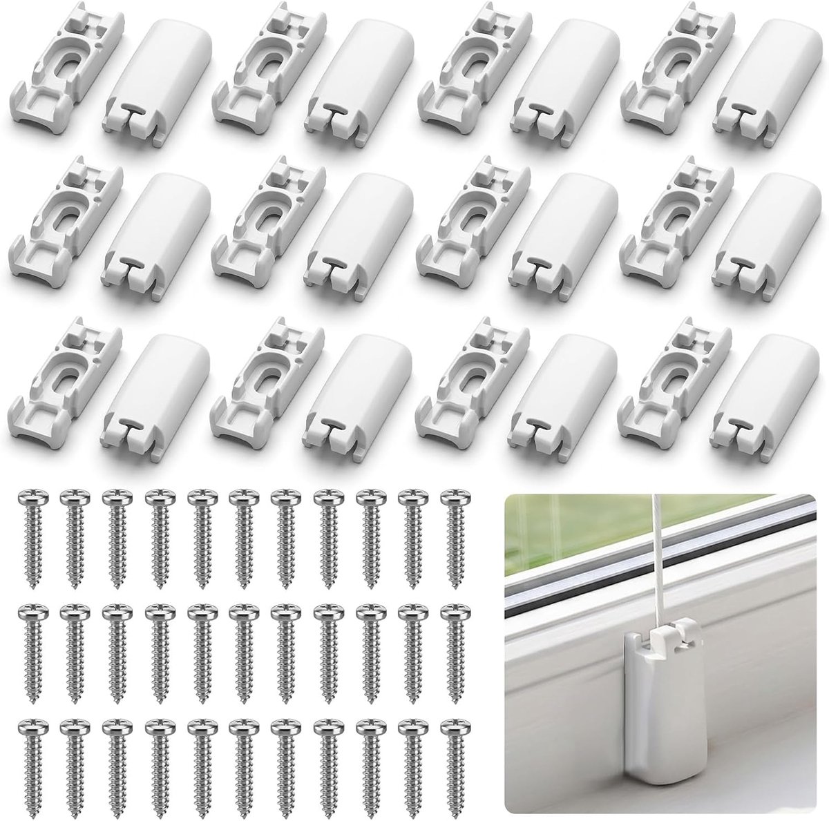 12 stuks spanschoenen voor gespannen plisségordijnen, plisséreserveonderdelen, klemdragers, plisséhouder, accessoires voor kleefdragers en Stick Fix voorkleefplaten