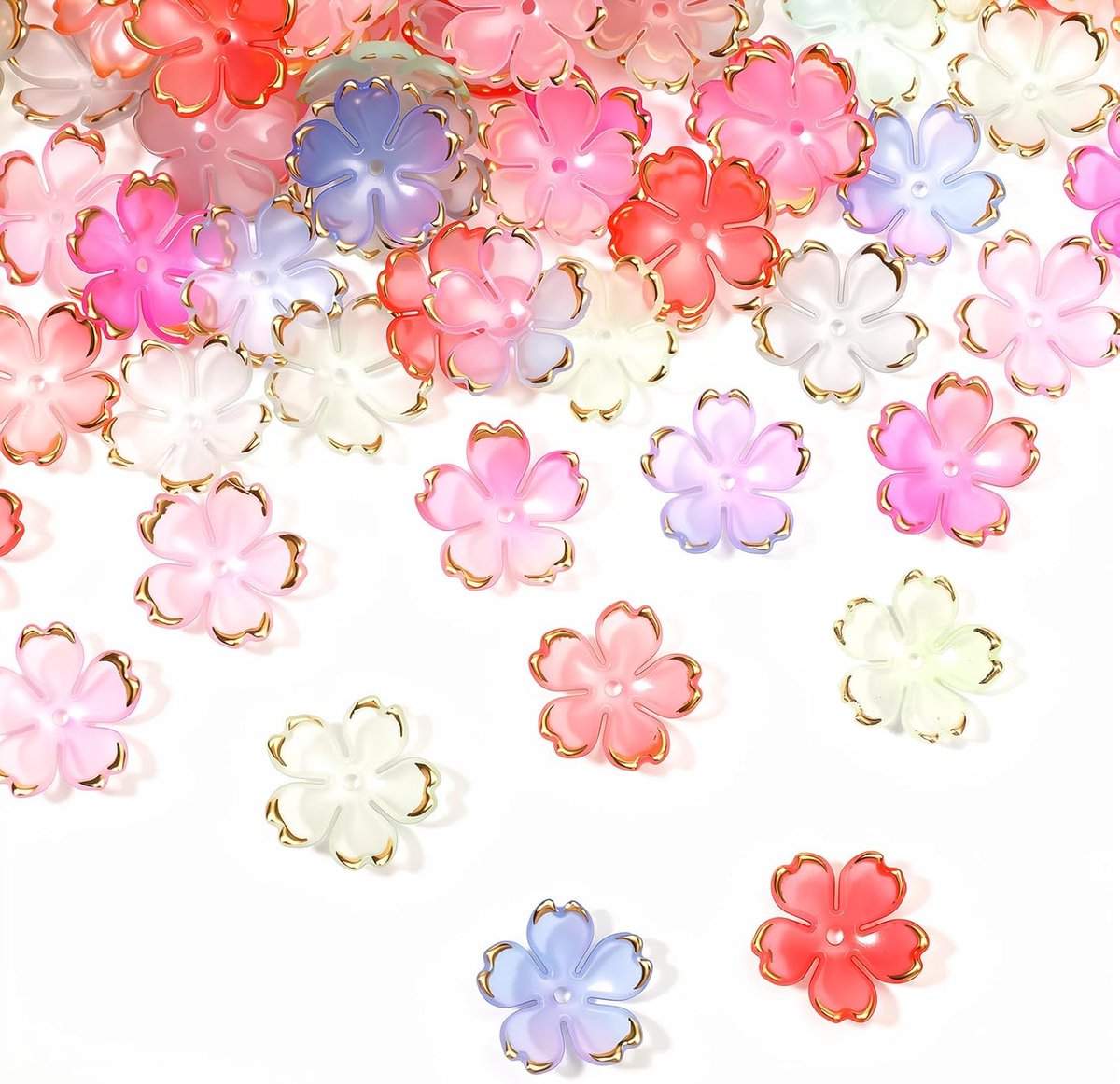Kralen, 5-bloemblaadjes acryl bloem kralen vergulde bloemen spacer kralen kleurrijke acryl bloemen kralen voor ambachten doe-het-zelf sieraden maken armbanden kettingen