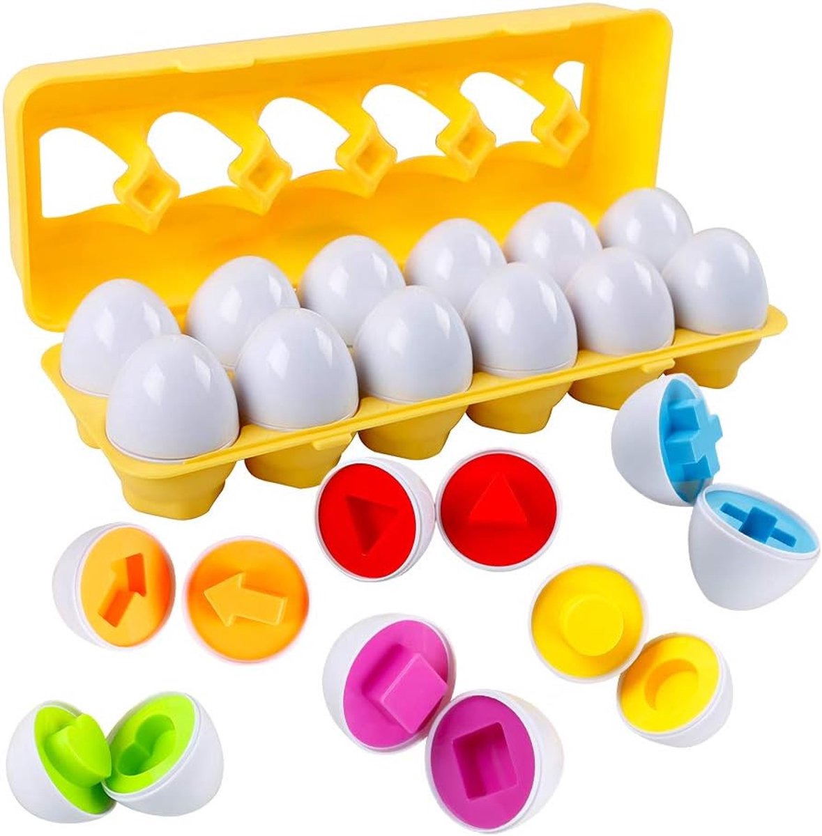 Eieren Bijpassende kinderen 12 stks Kleur en Vormen Leren Sorteren Speelgoed Plastic Eieren Vind Montessori Educatieve Puzzel van 3+ voor Kerstmis Kinderdag Verjaardagscadeau