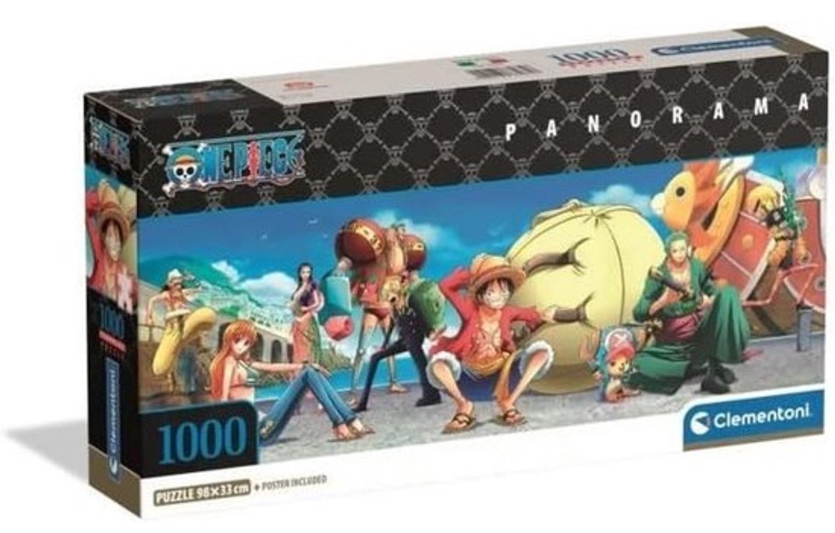 1000-delige puzzel voor volwassenen en kinderen, Special Series Anime One Piece, inclusief poster en compacte doos, geschikt als cadeau, gemaakt in Italië, 98 x 33 cm