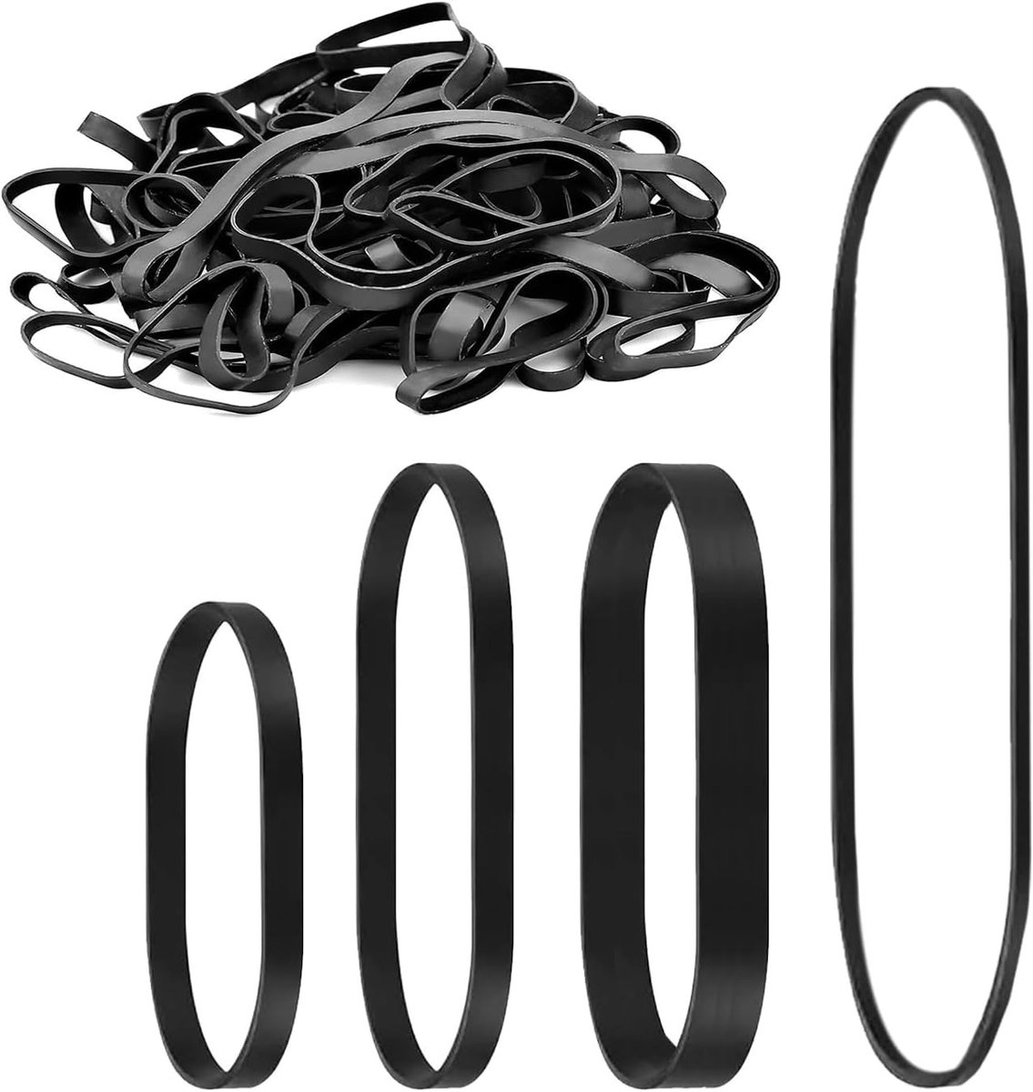 Grote Rubber Bands - 120 Stuks Zwarte Elastieken voor Thuis en School - Duurzaam en Herbruikbaar, Ideaal voor Organiseren en Bevestigen