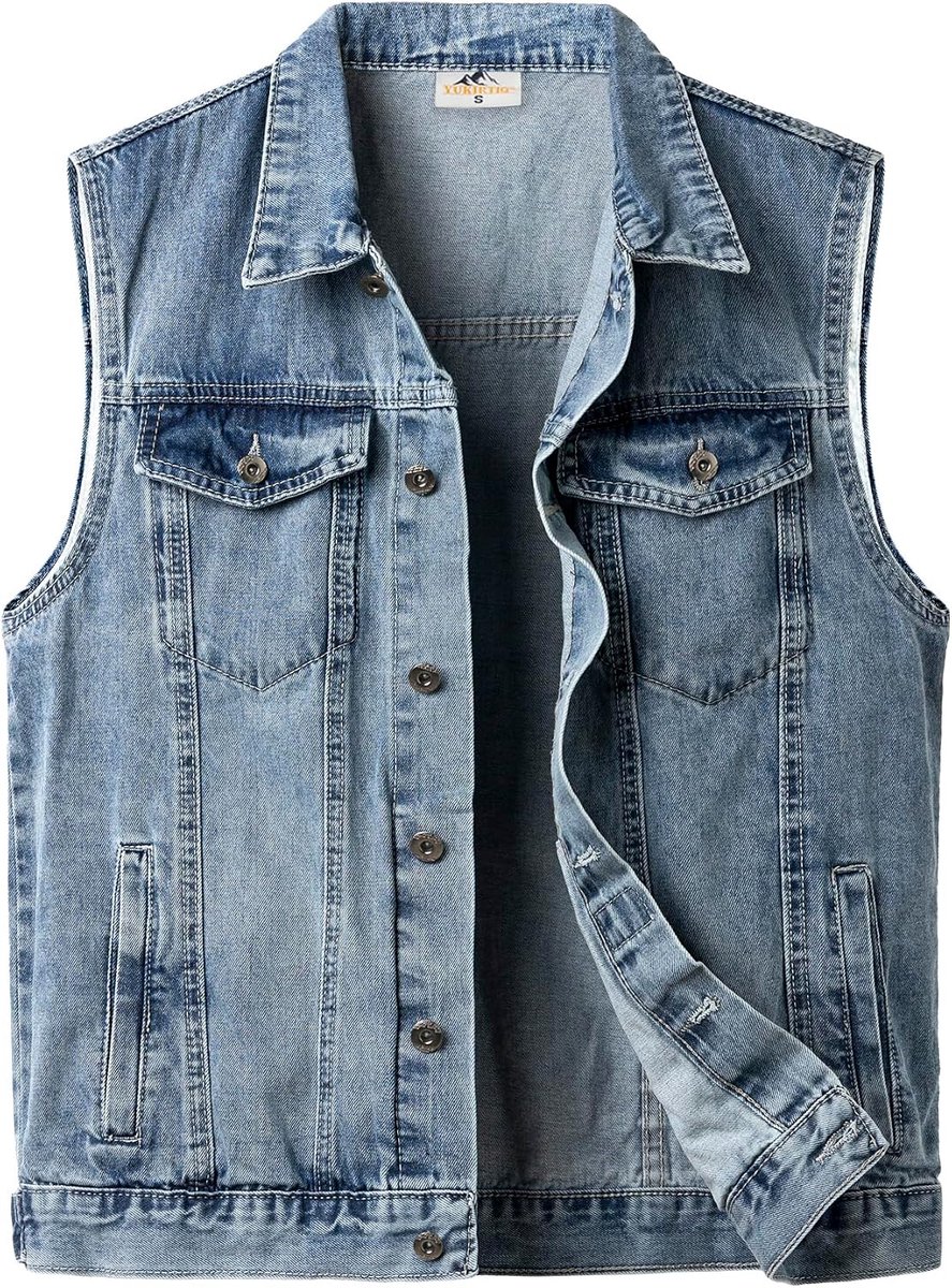 jeansvest Vintage mouwloos spijkerjasje Cowboy denim vest Biker jasje Jeans voor mannen