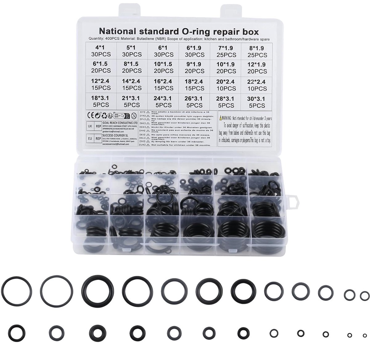 O-ringset 400 stuks, 24 maten, voor installaties