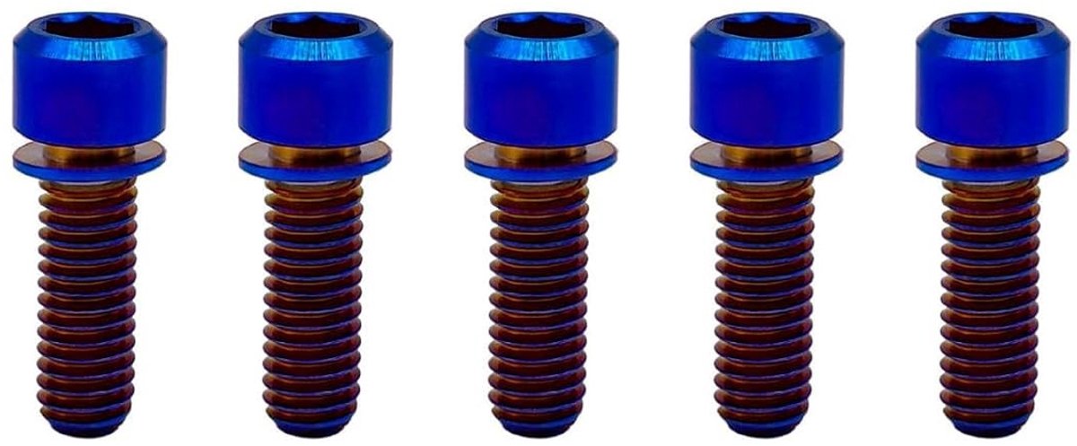 Titanium Fietsschroeven M5 x 16mm - Blauwe Allen Hex Socket Hoofdbouten met Ring - Set van 5 Stuks voor Fietsonderdelen