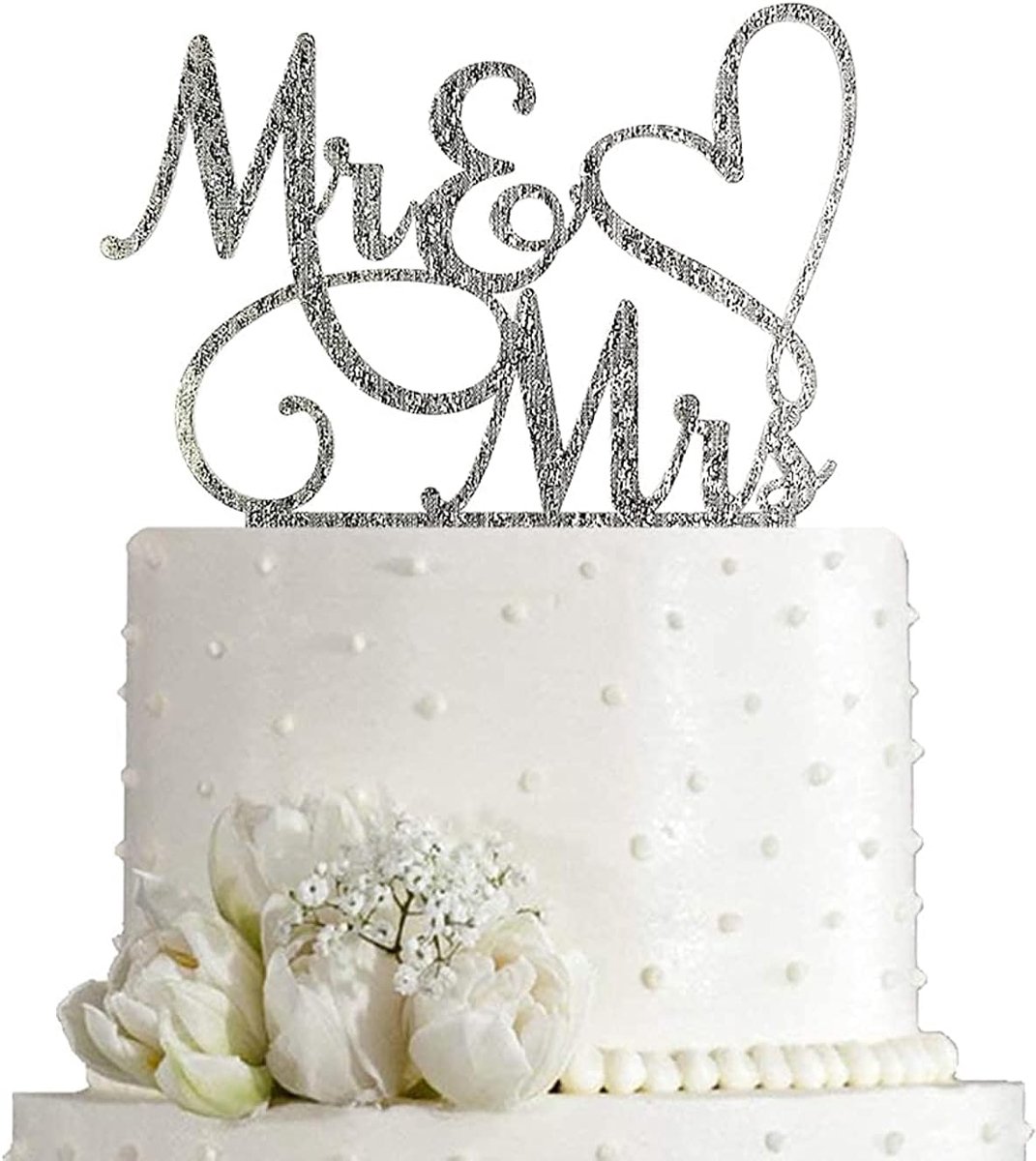 Mr en Mrs. Bruidstaart, decoratie voor bruidstaart en bruidegom, personaliseerbaar voor cake, huwelijksfeest, jubileum (zilver)