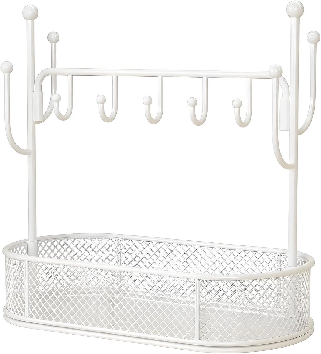 Opbergrek – IJzeren Opbergrek met Open Vakken – Voor Sleutels, Sieraden & Munten – Multifunctionele Tray – Wit