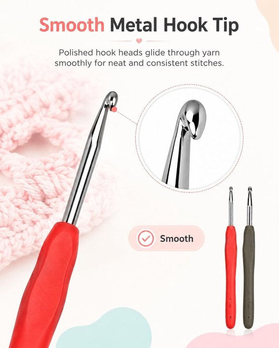 Ergonomische Haaknaalden met Zachte Handvatten, Maten 0.5 cm en 0.6 cm, Ideaal voor Beginners en Experts, Perfect voor DIY Creaties en Handwerken — afbeelding 2